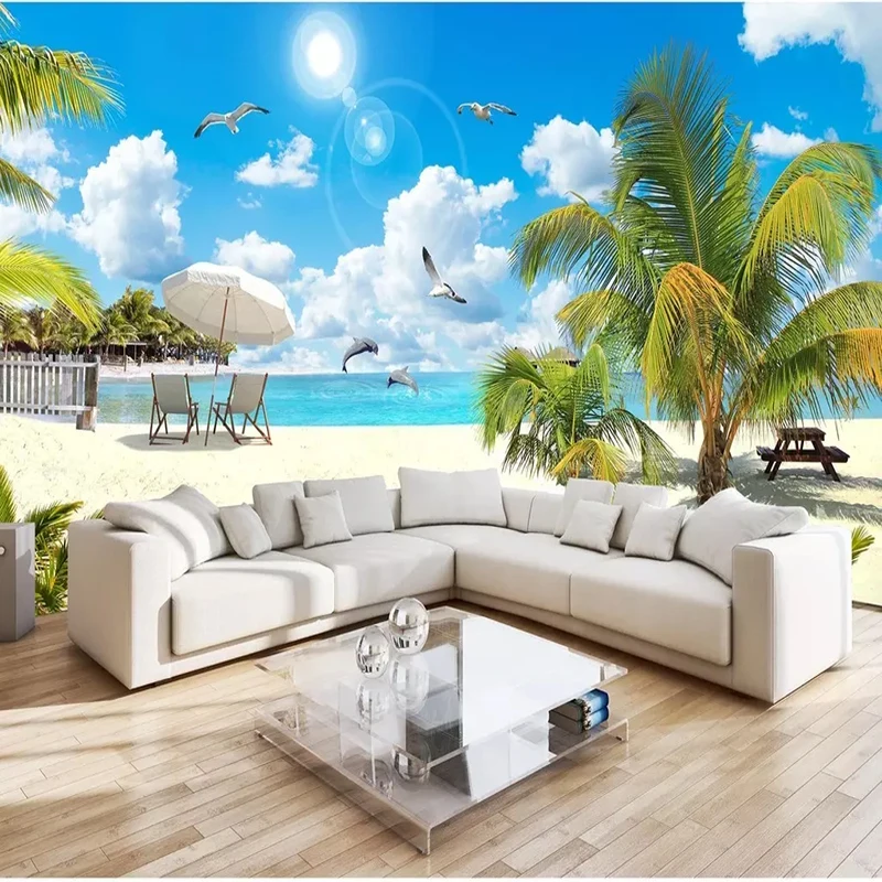 Пользовательские HD пляж кокосовое дерево пейзаж фото обои для 3D гостиной спальни