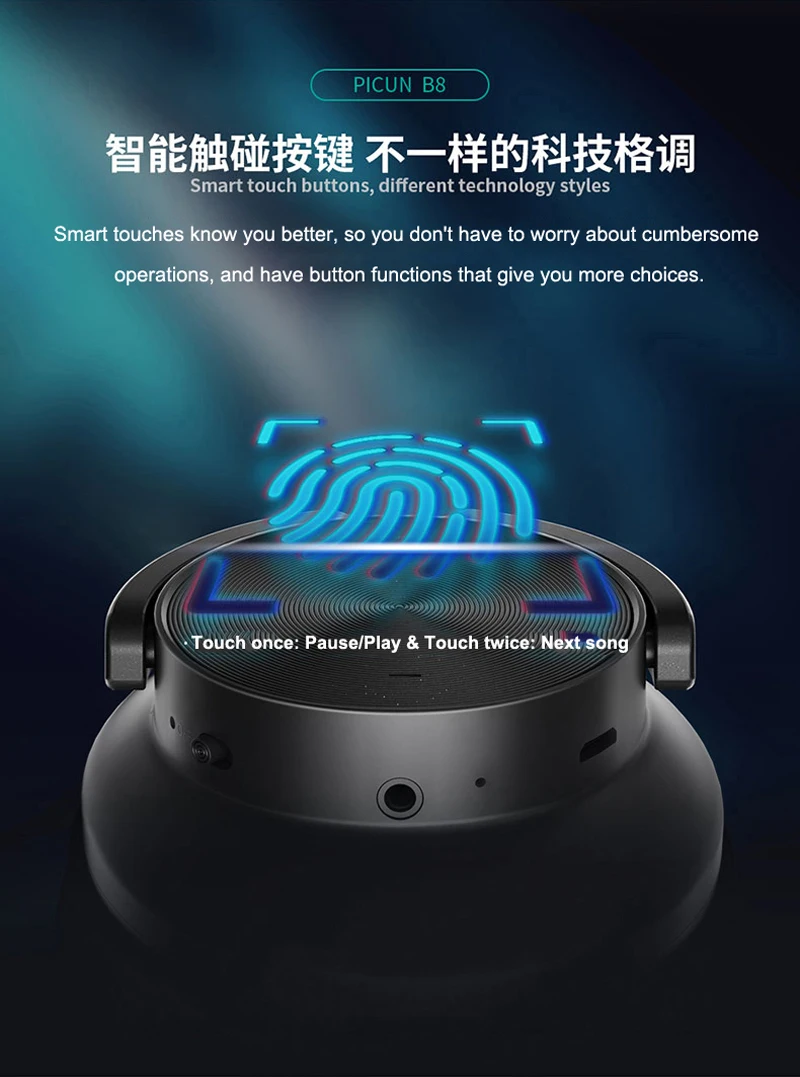 Picun беспроводные bluetooth наушники гарнитура со светодиодной вставкой Touchs управление складные регулируемые наушники с микрофоном/TF картой для мобильного телефона