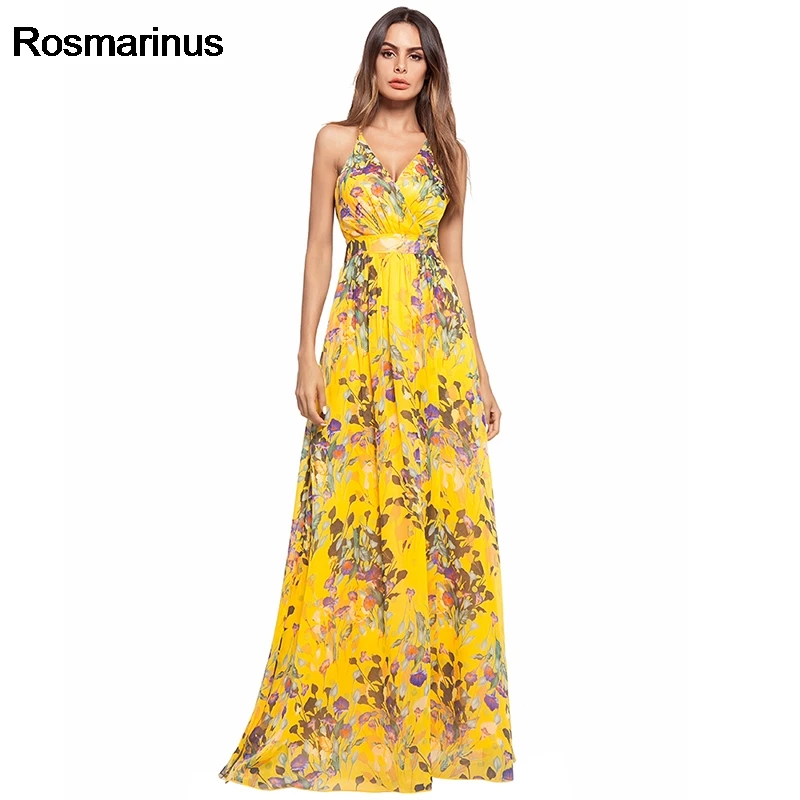 Rosmarinus Boho Цветочное платье женское летнее с глубоким v образным вырезом без