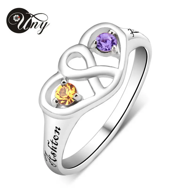 

UNY Ring 925 Silver Promise Customized Love DIY Engrave Rings Family Heirloom Mother Ring Personalized Infinity Birthstone Rings