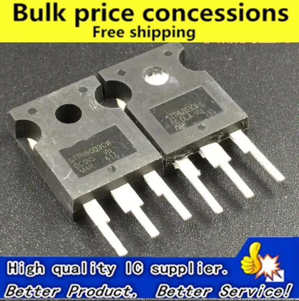 

Free Shipping 20pcs STTH60P03SW STTH6003CW TO 247 60A 300V quick recovery rectifier tube