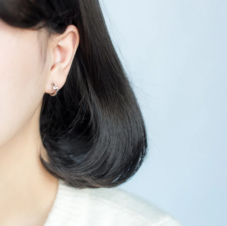 Женские серебряные Простые волнистые серьги кольца в виде молнии|hoop earrings|huggie hoop
