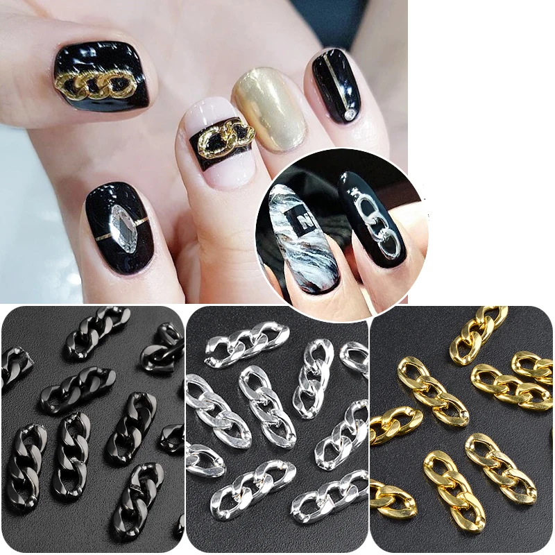 

1 Pack Metal Zipper Design Nail Chains Gold/Silver/Black Punk Rivets Studs 3d DIY Fashion Accessories Hollow Nail Art Decoration