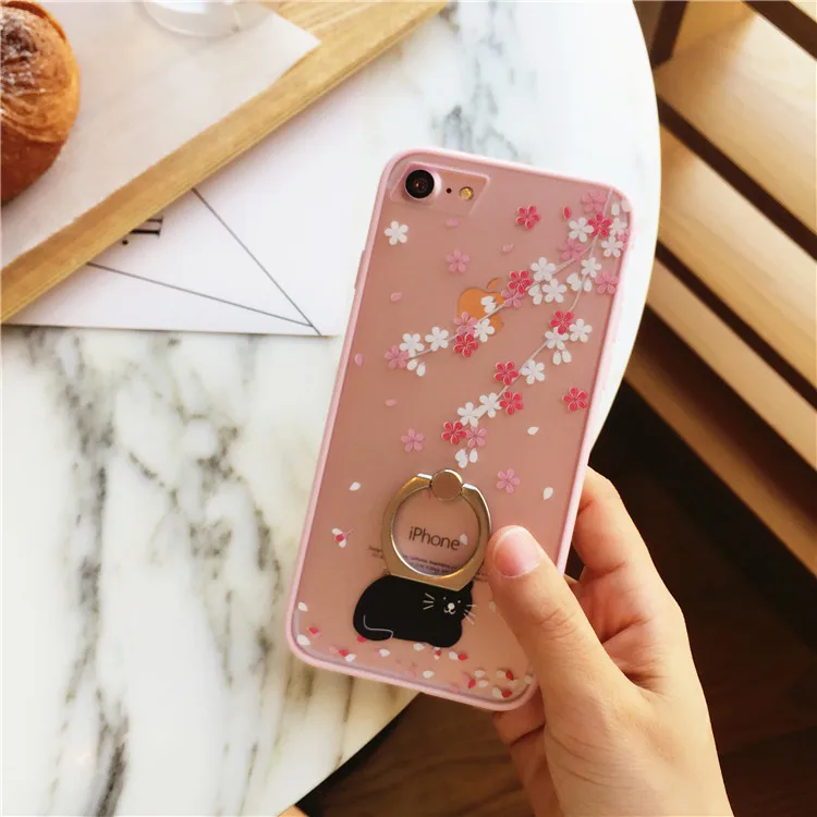 Phone Case For iphone 6 6s 6plus 6splus 7 7plus Ring Kickstand Cherry Cat Pattern TPU+PC Covers Soft Cases | Мобильные телефоны и