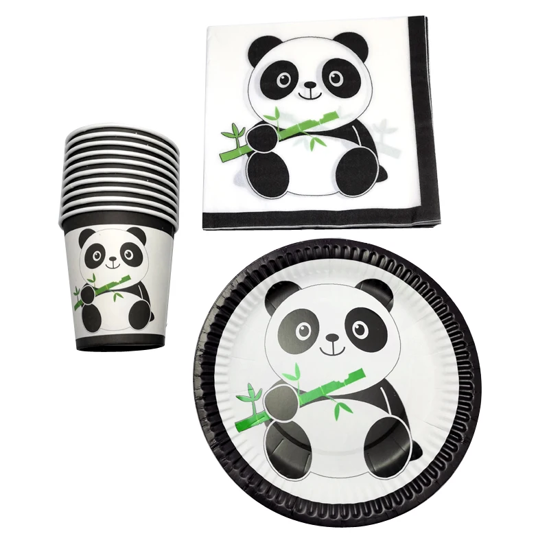 

60pcs/lot lovely Panda Decoration Plates Cups Baby Shower Kids Boys Favors Glass Happy Birthday Party Events Paper Napkins