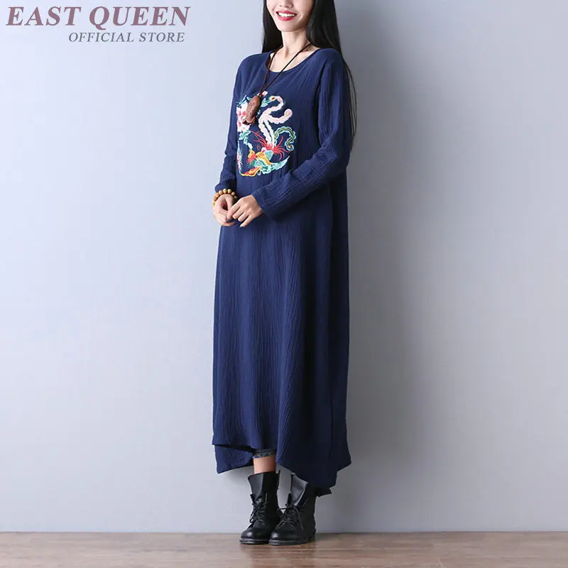 Dress Autumn 2019 Robe Vintage Femme Retro Long Sleeve Oversize Vietnam Meditation Elegant Chinese Dresses DD1261 | Тематическая