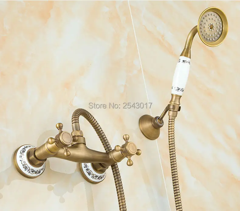 Antique Retro Brass Shower Faucet Noble and Elegant Bathroom Set Wall Mount with Ceramic Hand ZR003 | Обустройство дома