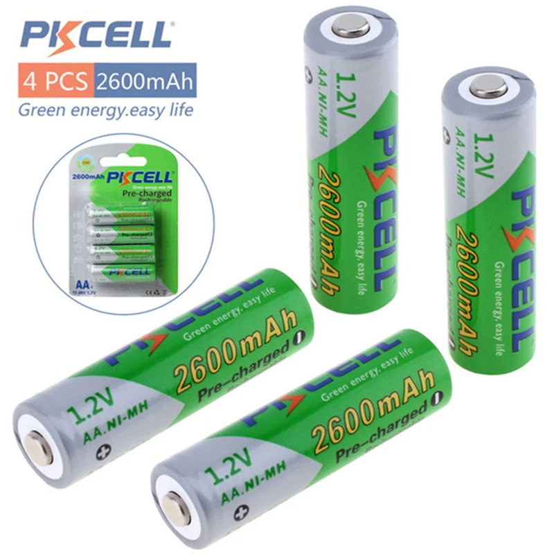Pkcell 4 шт 1 2 V AA Ni MH 2600mAh LSD перезаряжаемые батареи большой емкости предварительно