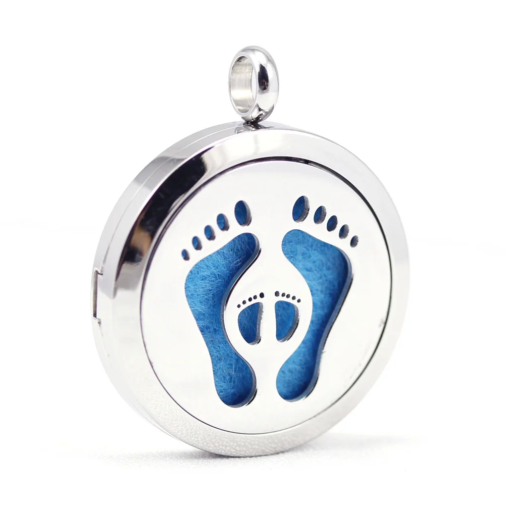 

30mm 316L stainless steel footprint aroma aromatherapy essential oil diffuser necklace