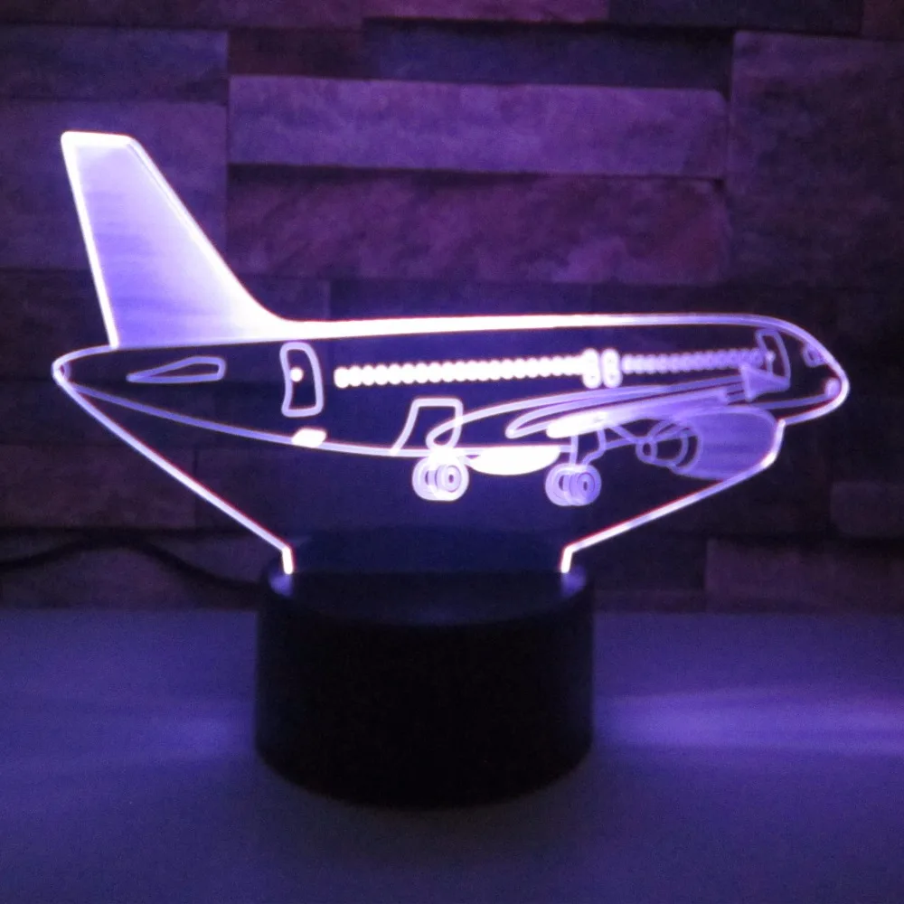 Воздушный самолет 3d Ночник Led Illusion Jet лампа 7 цветов Изменение Usb пульт