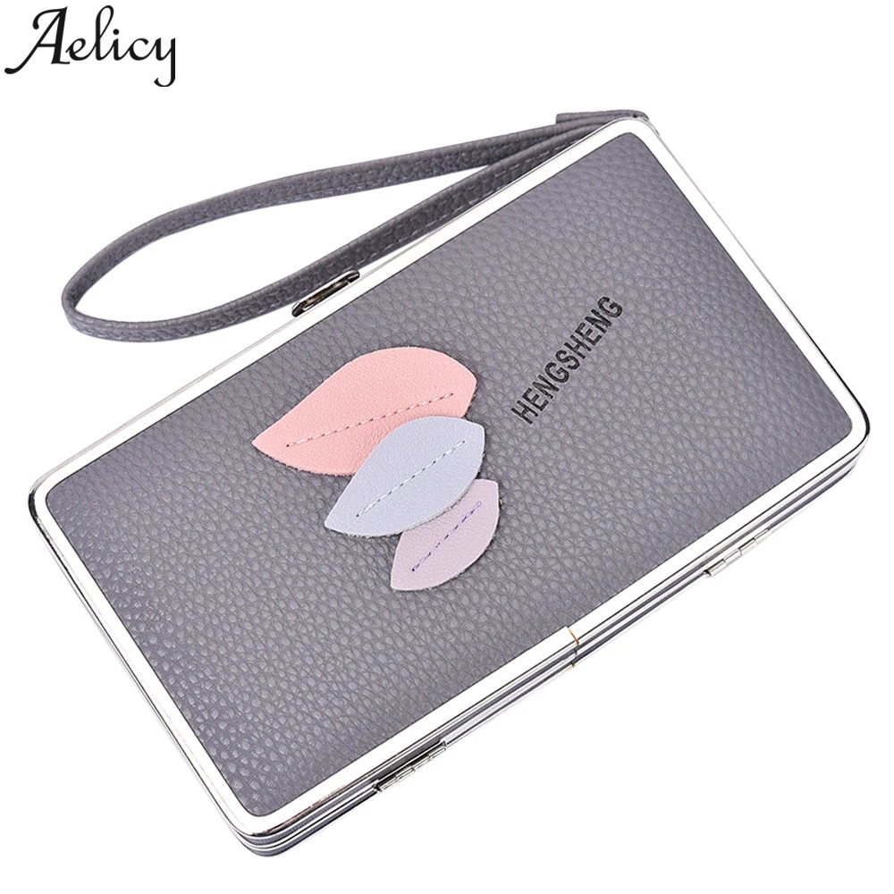 Aelicy, Модный женский длинный кожаный кошелек с листом, женская кожаная сумка для денег, держатель для кредитных карт, сумка для монет, кошелек, держатель, сумочка