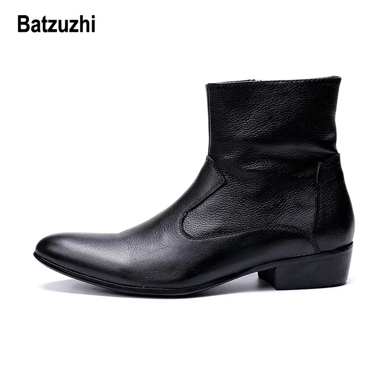 Мужские ковбойские ботинки Batzuzhi черные зимние из натуральной кожи в западном