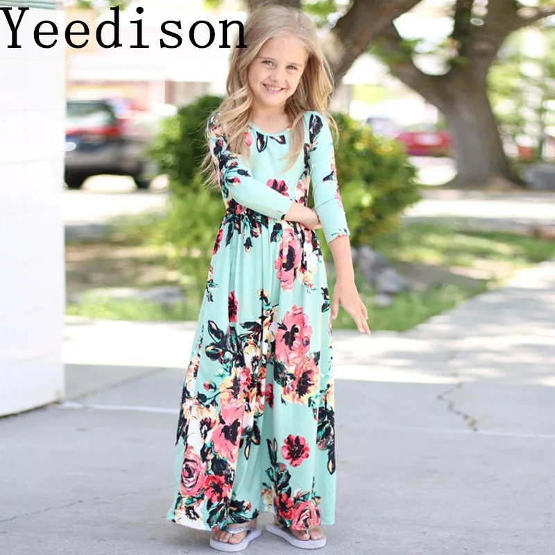 2018 girls dress spring and summer cute baby girl flower short-sleeved children's casual beach wear Maxi suit 2-10T | Детская одежда