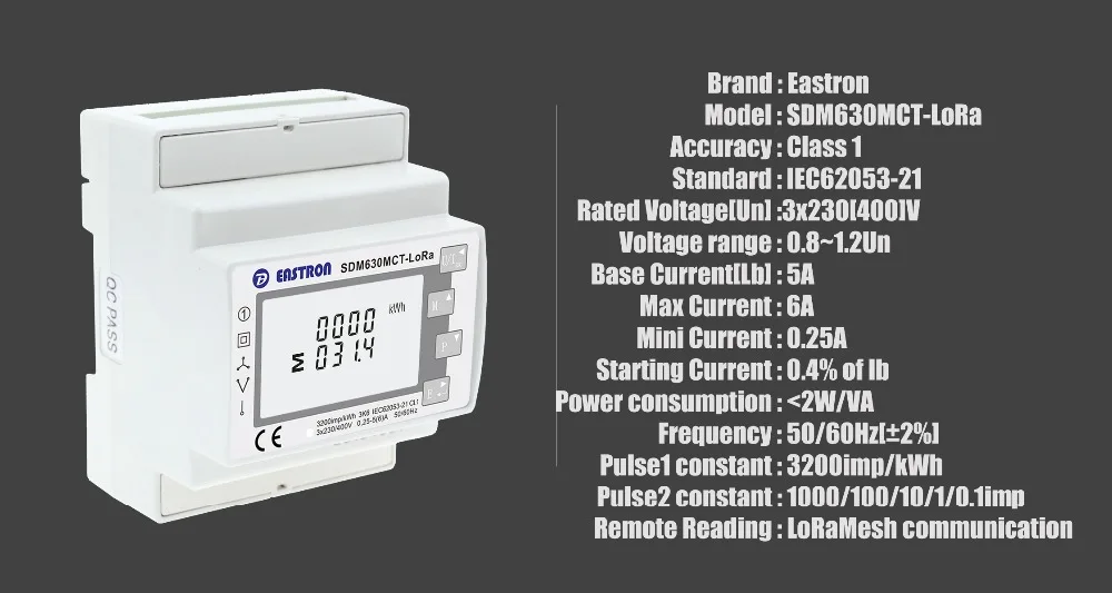 SDM630MCT-LoRa 1A/5A CT подключенный LoRaMesh беспроводной Mutli-функция трехфазный din-рейка счетчик энергии