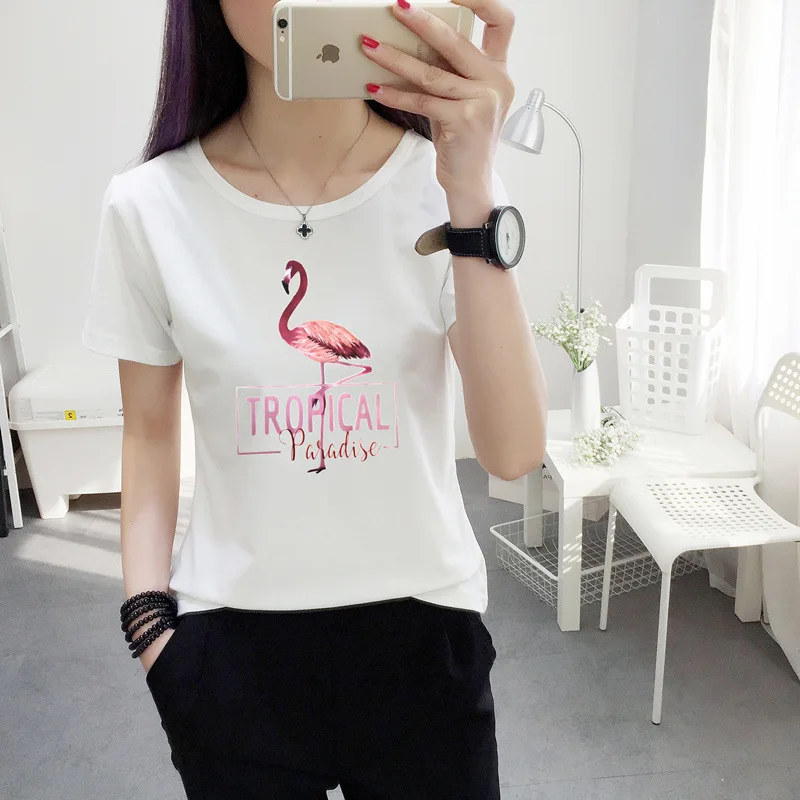 015 White T-Shirt Футболки г. Летняя новинка, Милый принт с животными, короткий рукав, круглый вырез, женский топ для девочек, Студенческая облегающая мягкая женская белая футболка, футболки - Цвет: 015 White T-Shirt