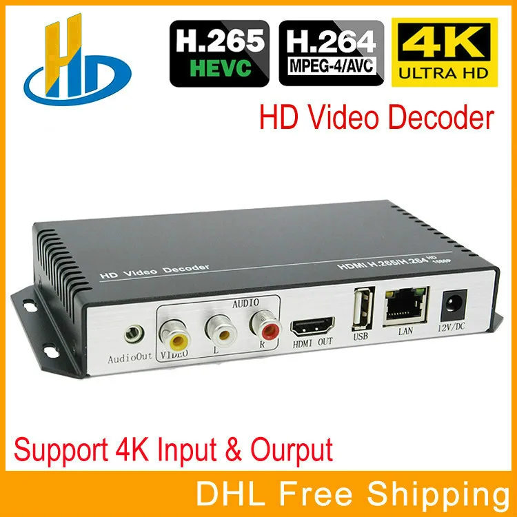 H.265 H.264 Ultra HD 4K видео аудио декодер IP потоковый к HDMI + CVBS AV поддержка выход для