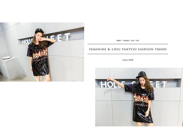 Платье с блестками и надписью в стиле панк женское Повседневное платье футболка