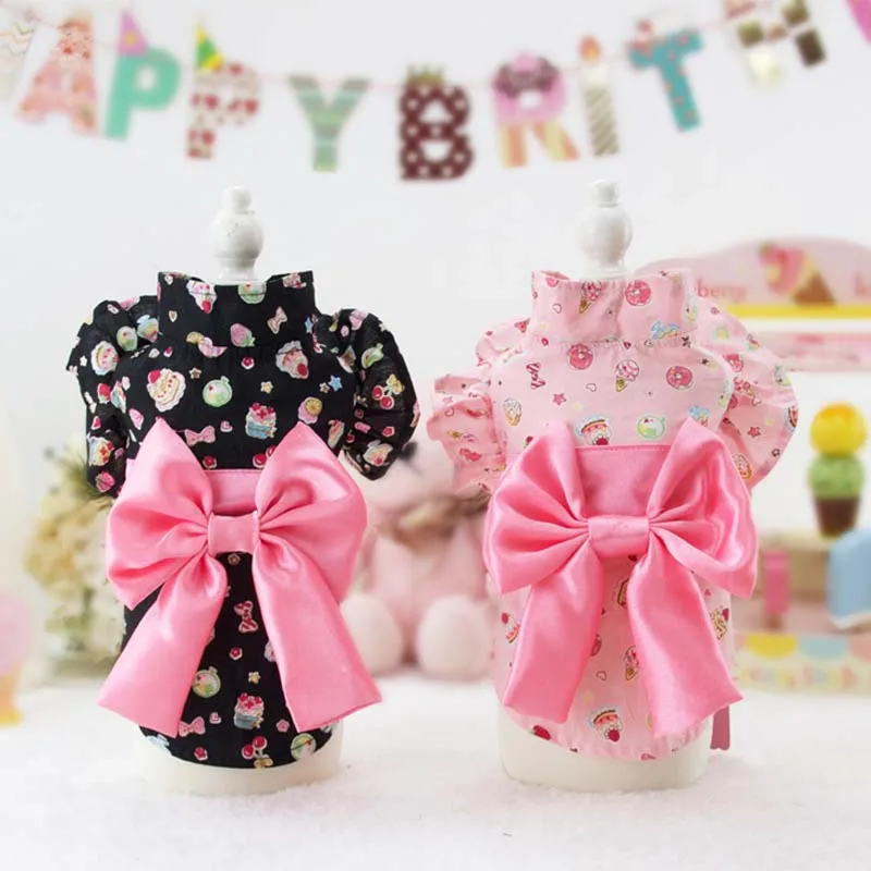 Novelty Design Ruffled Sleeve Pet Dog Dress Skirts Big Bow Tie Spring Summer Princess Cat Dinner Party Coat 20E | Дом и сад
