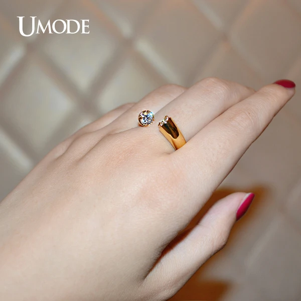 Umode уникальный высокая польский обход кольца кубического циркония 18 К желтого