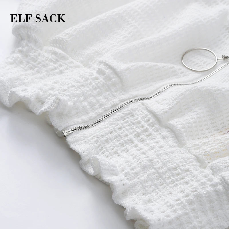 Женская куртка ELFSACK белая тонкая с треугольным вырезом и оборками на