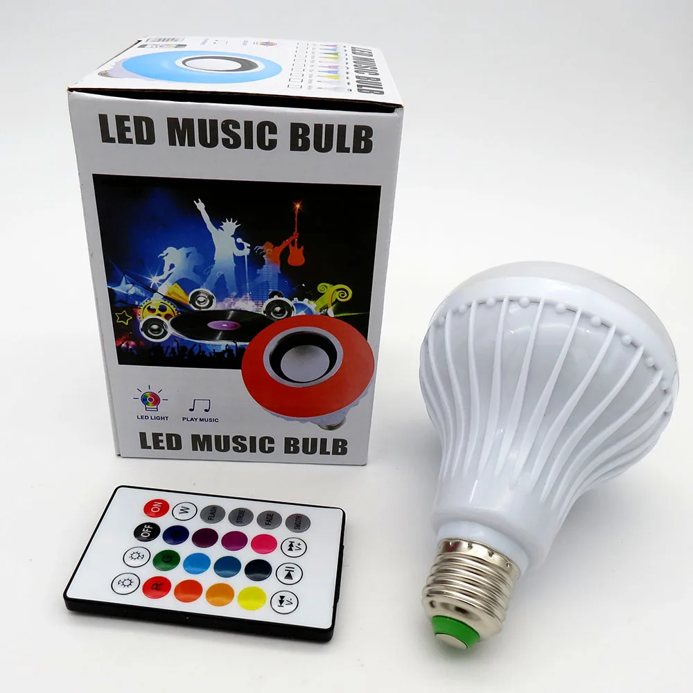 Беспроводной bluetooth динамик E27 светодиодный RGB музыкальный лампочка лампа умный RGBW