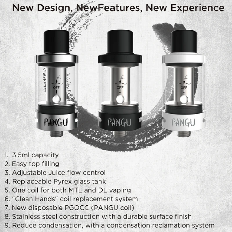 Оригинал Kanger pangu бак pgocc (nicr) 1.5ohm/pgocc (sus316l) 0.5 Ом электронная сигарета Китай стекла