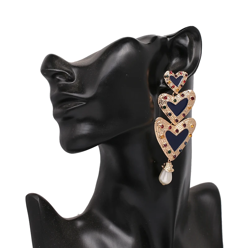 

Wholesale JUJIA Ethnic Statement Earrings Jewelry Heart Crystal Dangle Brincos Big Black Boho 2022 Earrings For Women
