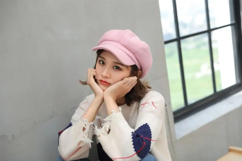 4 color MAERSHEI wool Women Beret Autumn Winter Octagonal Cap Hats Stylish Artist Painter Newsboy Caps Black Grey Beret Hats - Цвет: 4 color