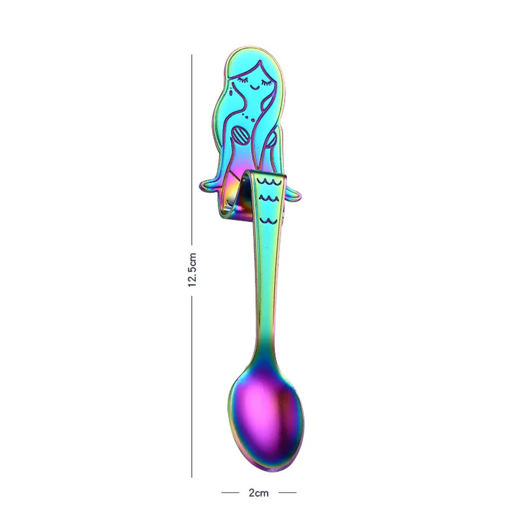 Multicolor Милая Русалка чайная ложка с ручкой ложки сахар десертные столовые приборы Висячие чашки кофе чай питьевые инструменты нержавеющая сталь кухонный гаджет - Цвет: Multicolor
