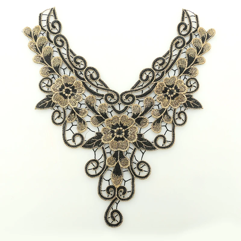 1pc Lace Fabric Black Gold Embroidered Applique DIY Neckline Collar Wedding Dress Accessories Handmade Scrapbooking NL017 | Дом и сад