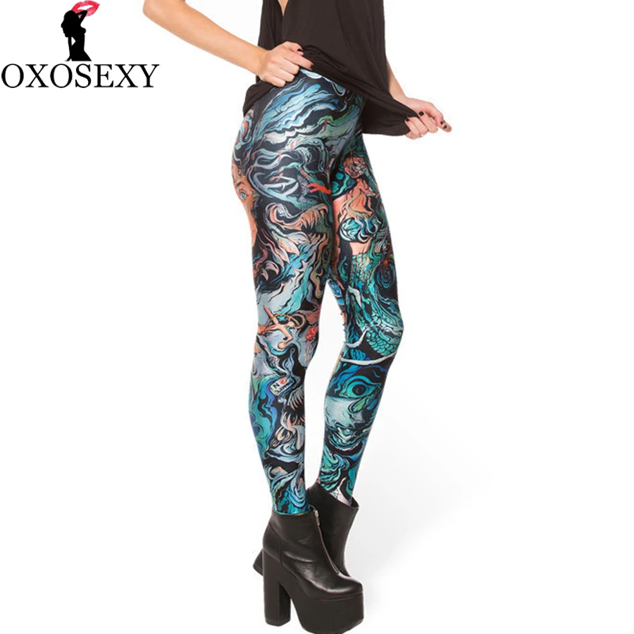 Легинсы с высокой талией эластичные принтом Русалочки женские для фитнеса 196|leggins