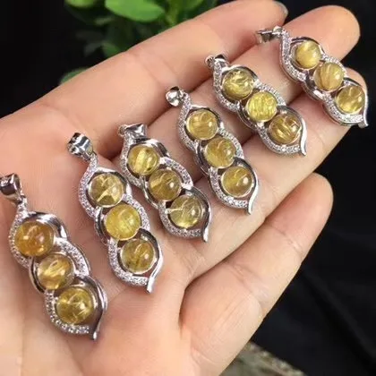 1pce натуральный Rutilated Кварц зеленый bean кулон рок кристалл pisum форма для подвески |