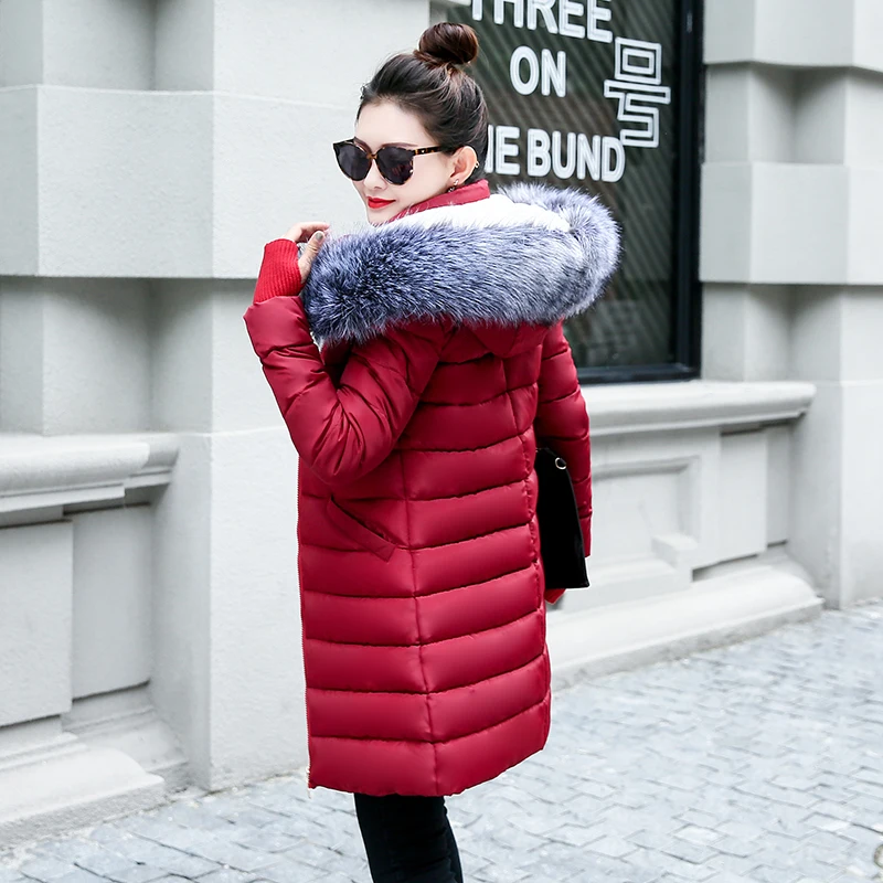 Winter Female Long Jacket New 2019 fashion Coat Women Fake Fur Collar Parkas Warm Down | Женская одежда