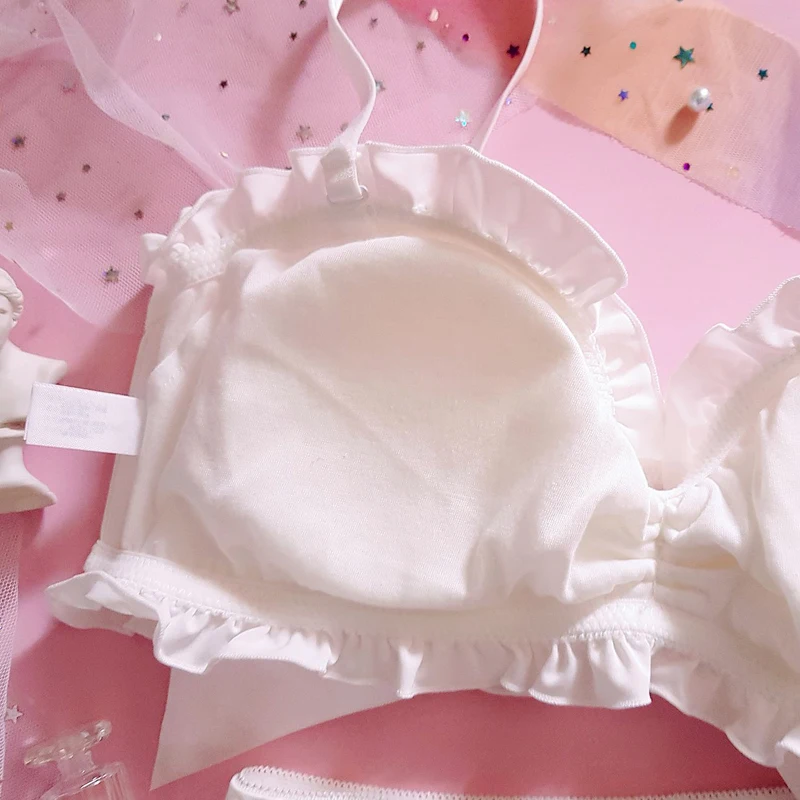 

Soft Sister Japanese Style Lolita Black White Kawaii Bow No Rims Bra Underwear Set Sweet Young Girls Ruffles Bra & Panties Set