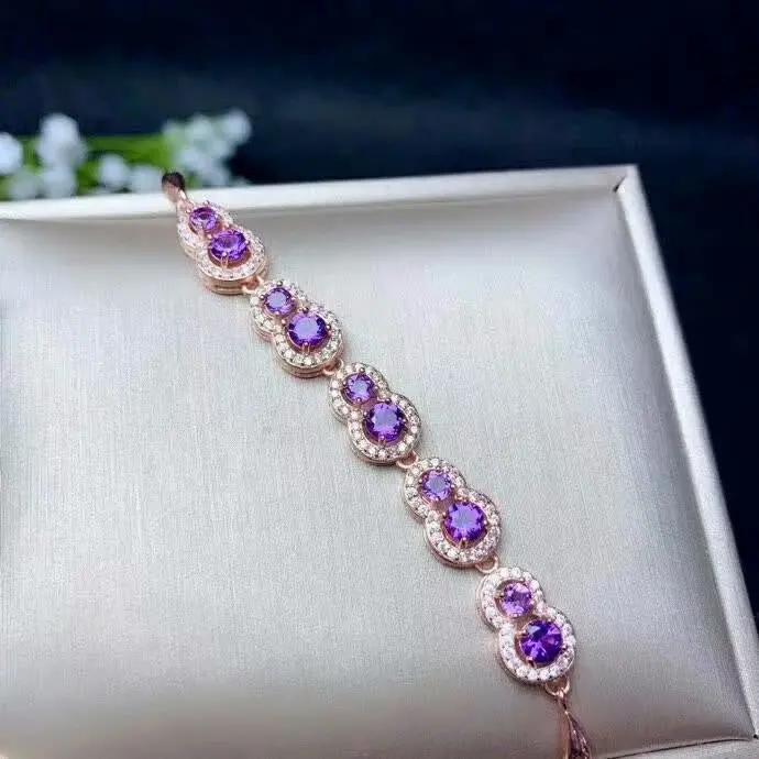 

shilovem 925 sterling silver piezoelectric amethyst link bracelets fine Jewelry women trendy party plant gift new bl03030404agz