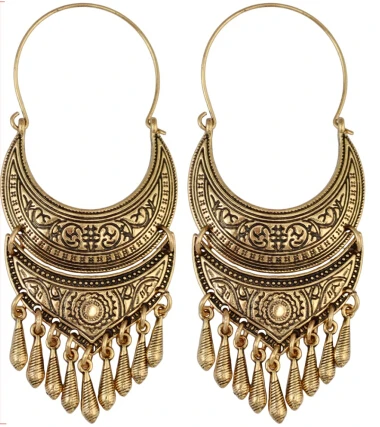 Golden Earrings Богемный цветок этнический Серебряный Золотой турецкий Цыганский нагрудник монета кисточка колье ожерелье серьги массивные женские Египетские украшения наборы - Окраска металла: Golden Earrings