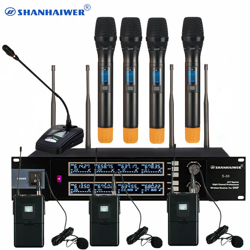 UHF 8 каналов аудио беспроводной микрофон с ручной и зажим для галстука mic