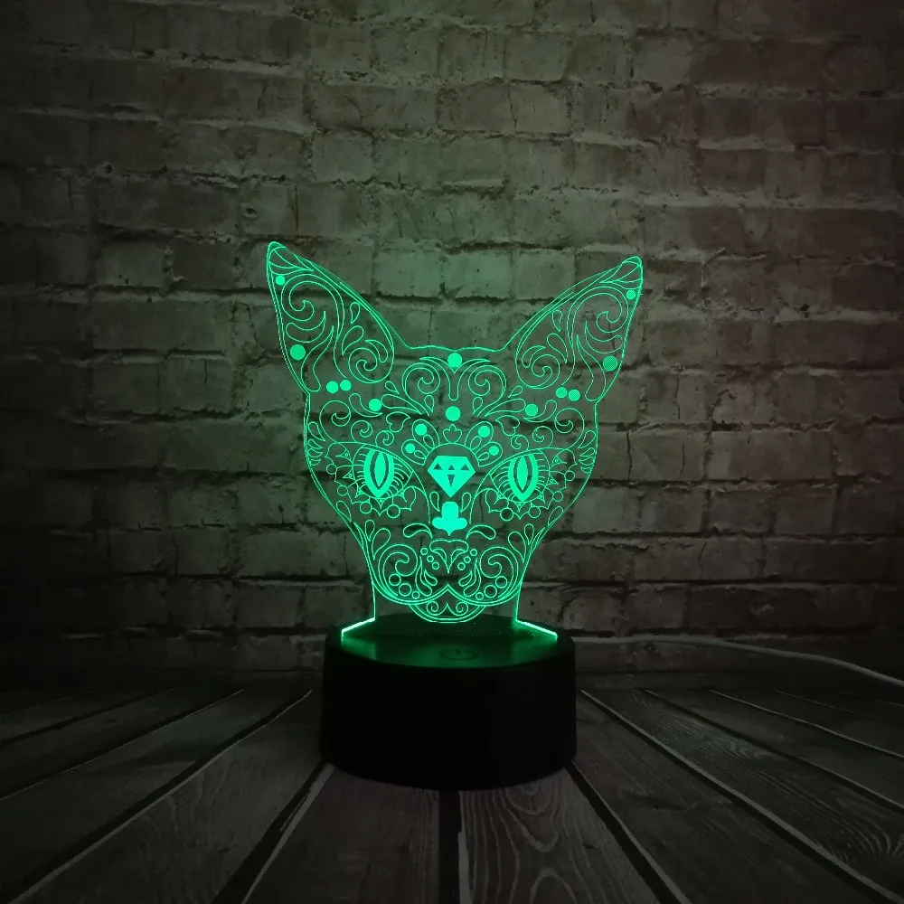 Новая таинственная голова кота оленя 3D USB RC лампа 7 видов цветов Изменение иллюзии