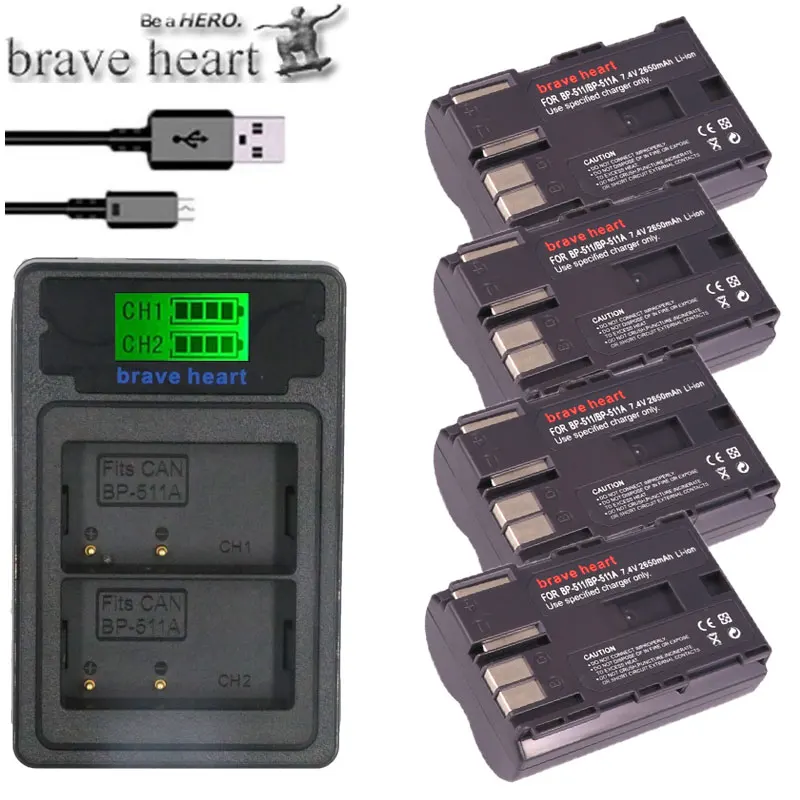 Акумуляторная батарея BP-511A BP-511 BP 511 511A BP511A Батарея+ ЖК-дисплей Dual USB Зарядное устройство для Canon G6 G5 G3 G2 G1 EOS 300D 50D 40D 30D 20D 5D