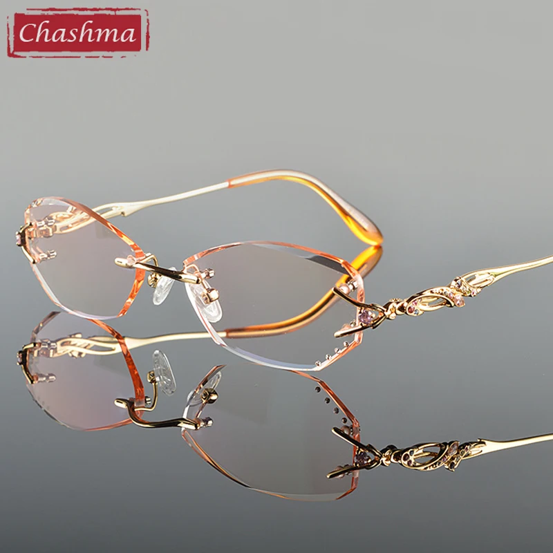 Chashma-نظارات قراءة فاخرة للنساء ، عدسات ملونة لقصر النظر ، إطار من التيتانيوم بدون إطار