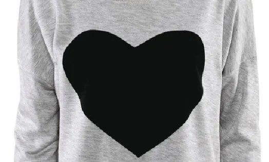 YONTREE New Fashion O-Neck Black Heart Printed Tops Full Sleeve Women Spring T-shirt | Женская одежда