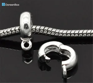 Doreen Box Lovely, серебристые бусины с зажимом и замком, Подходит для европейских шармов 13x10 мм, 10 шт. (B15399)