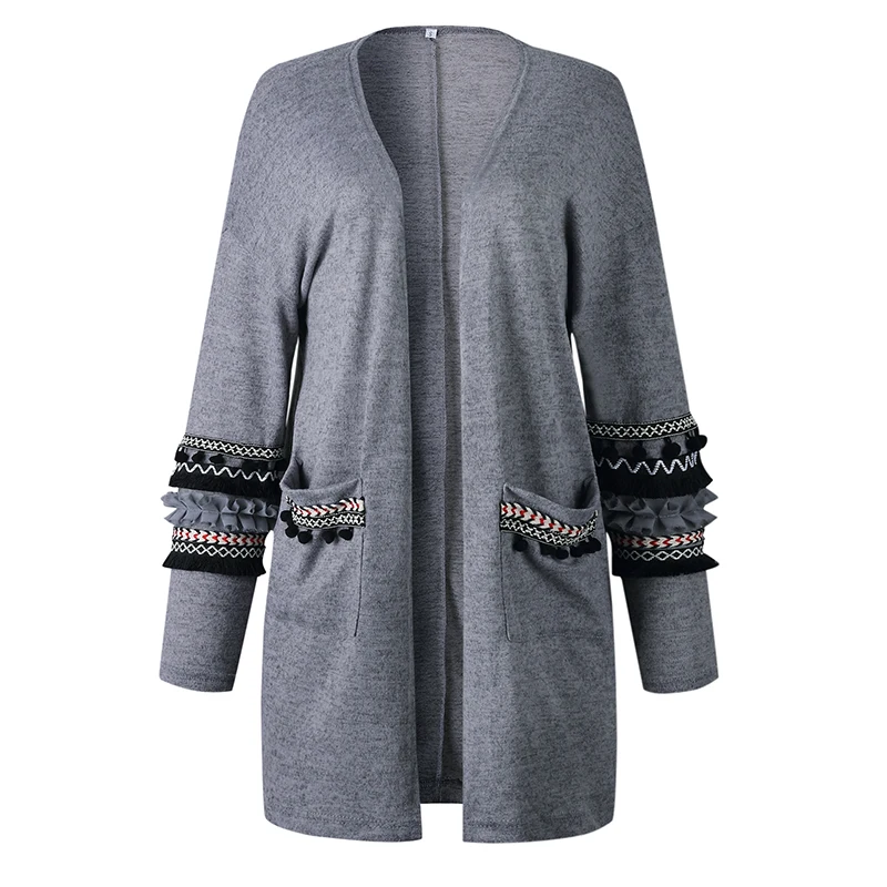 Gray S-3XL, Женский вязаный кардиган с длинным рукавом, свитер, повседневное осеннее пальто, верхняя одежда, модная зимняя одежда Harajuku Veste Femme - Цвет: Gray
