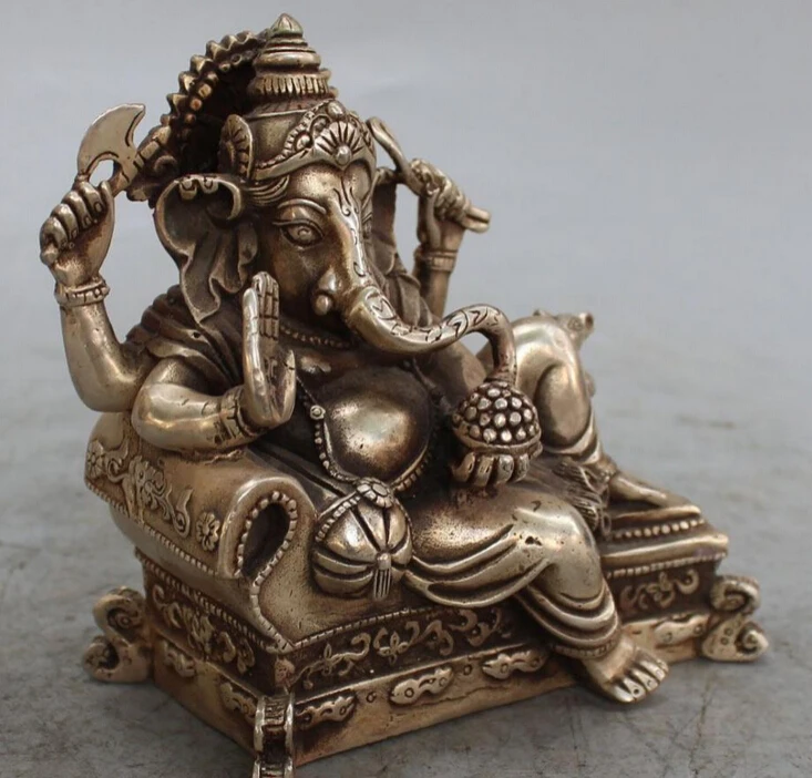 6&quot lucky Chinese Tibet Silver 4 Arms Ganesh Elephant Mammon Buddha Mouse Statue S0706 | Дом и сад