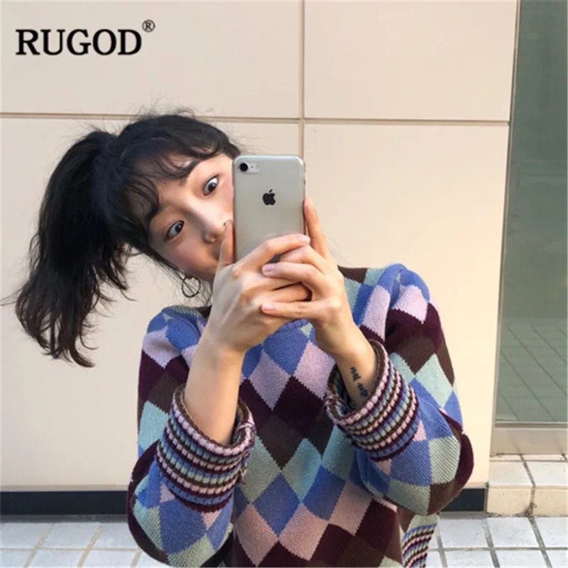 RUGOD Vintage Fashion Women Sweaters Korean Style O-Neck Casual Pullovers Thick Winter Clothes jersey mujer invierno 2019 | Женская