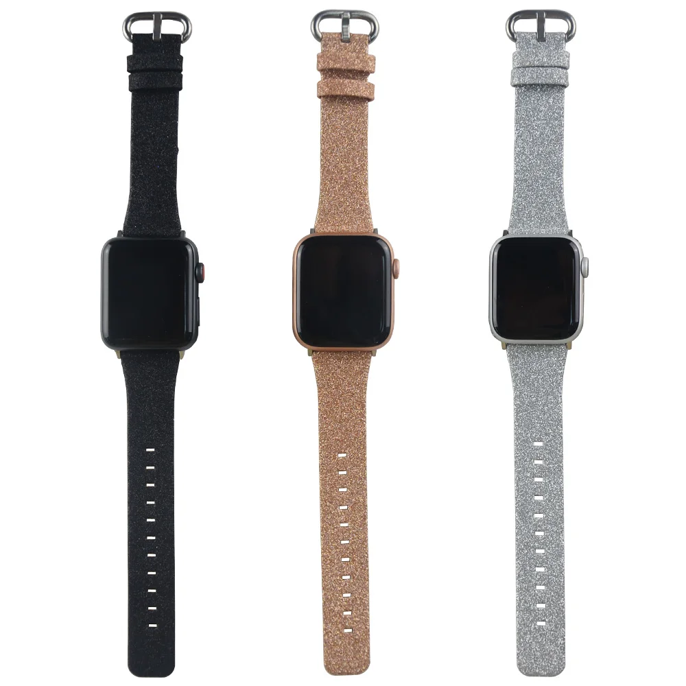 Для Apple Watch Band Series 6 SE 5 4 3 2 38 мм 42 40 44 Блестящий кожаный ремешок для iWatch