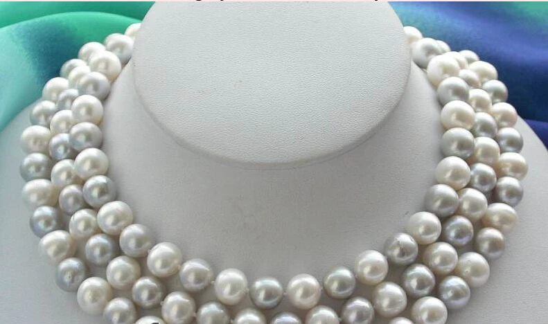 

Beautiful Luster 50" 11mm white gray round freshwater pearl necklace
