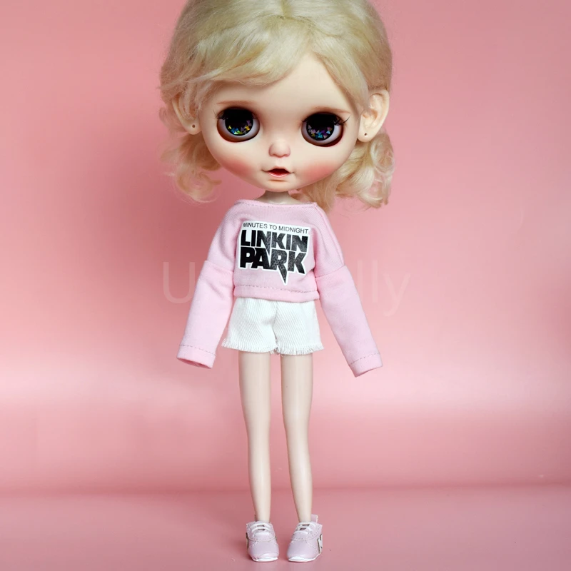 1 комплект модной одежды для кукол Blyth 1/6 розовая футболка + белые шорты Barbies Azone