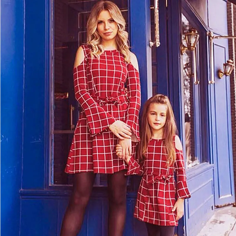 Mother Daughter Dresses Matching Clothes 2019 Family Look Mommy and Me Girl Long Sleeve Party | Мать и ребенок