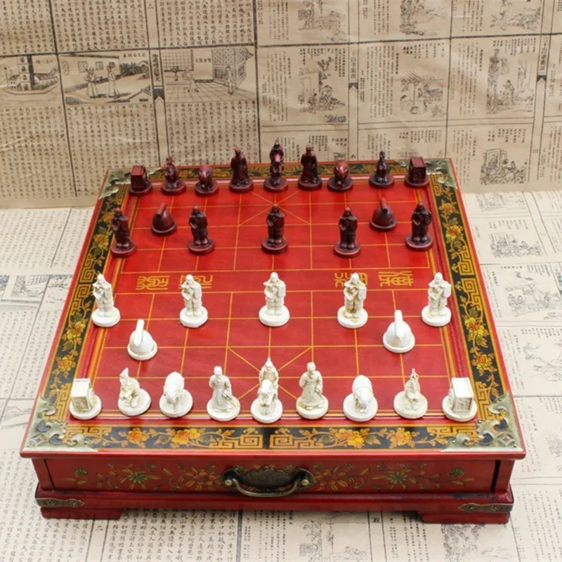 

New Antique Three-dimensional Chinese Chess Terracotta Warriors Chinese Chess Nostalgic Desktop Wooden Chessboard Medium